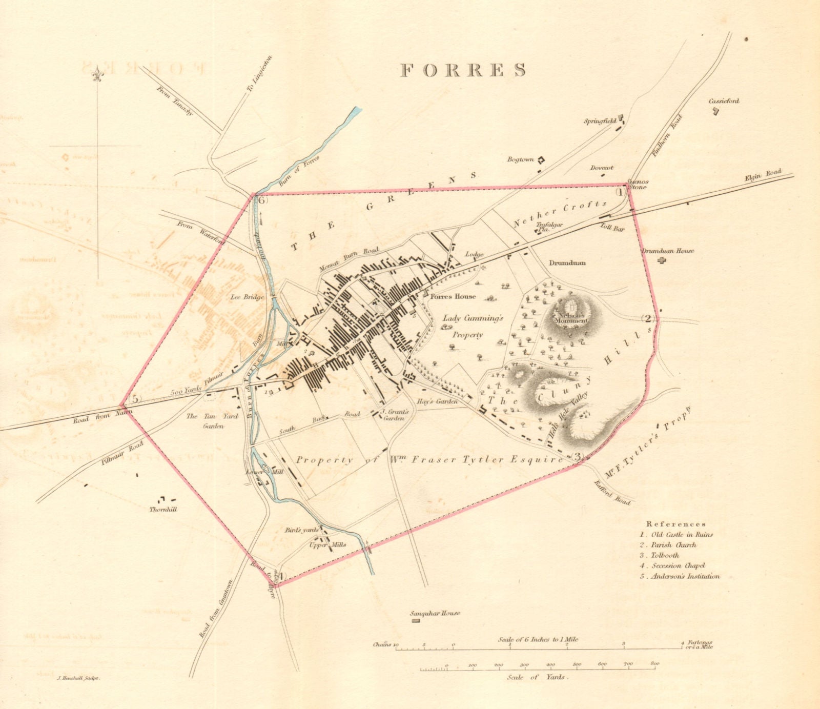 FORRES borough/town plan for the REFORM ACT. Moray, Scotland. DAWSON 1832 map